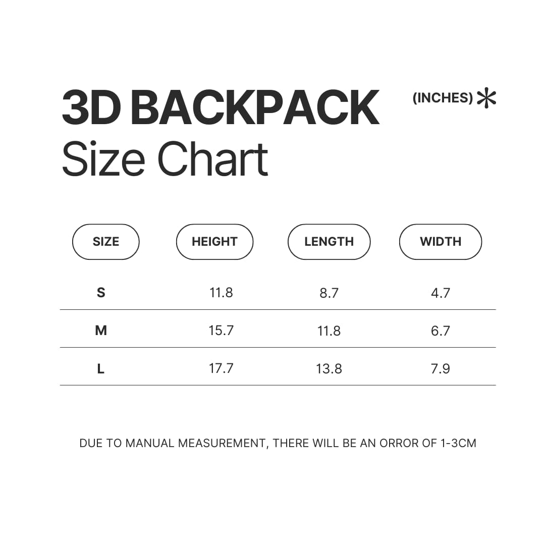 3D Backpack Size Chart - Godzilla Merch