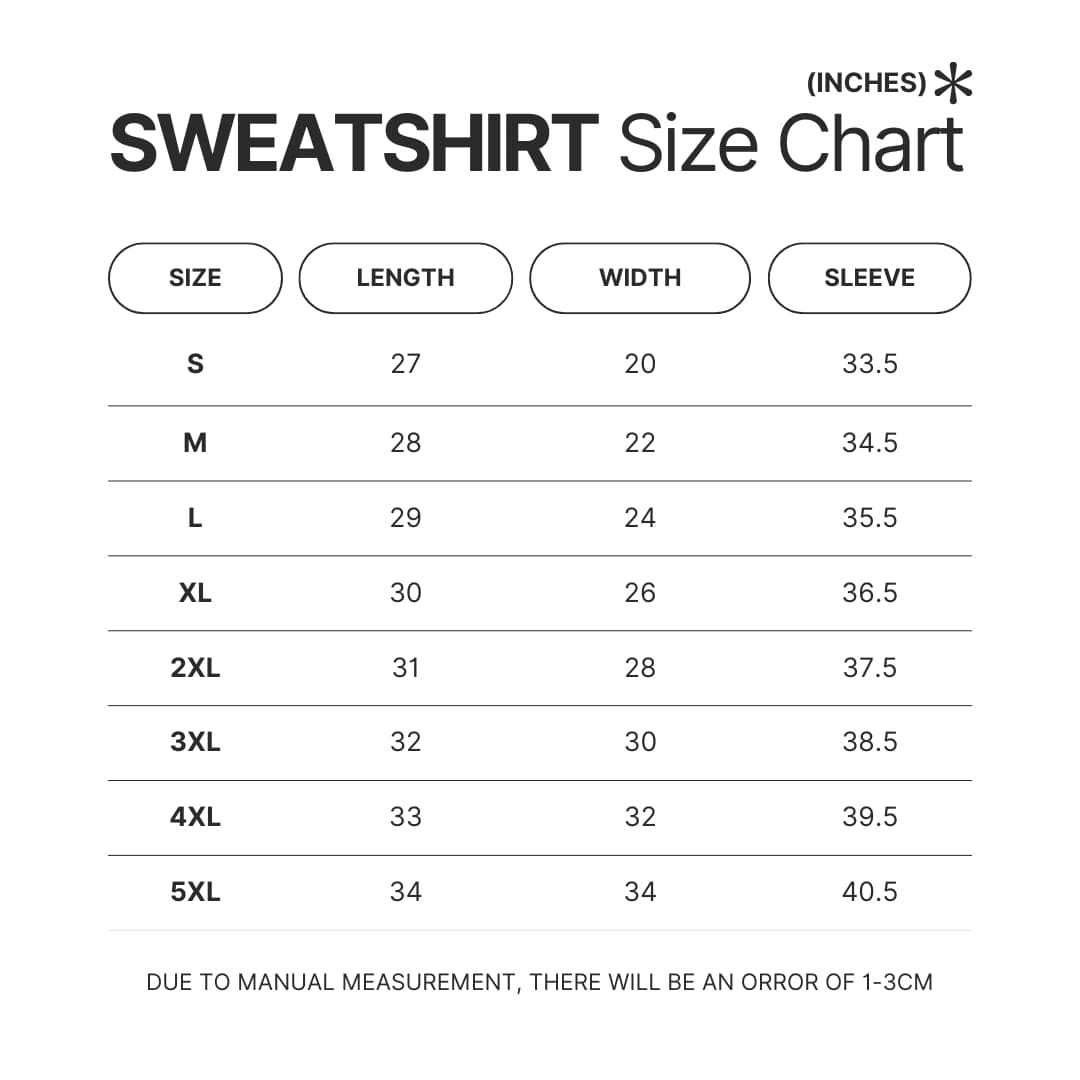 Sweatshirt Size Chart - Godzilla Merch