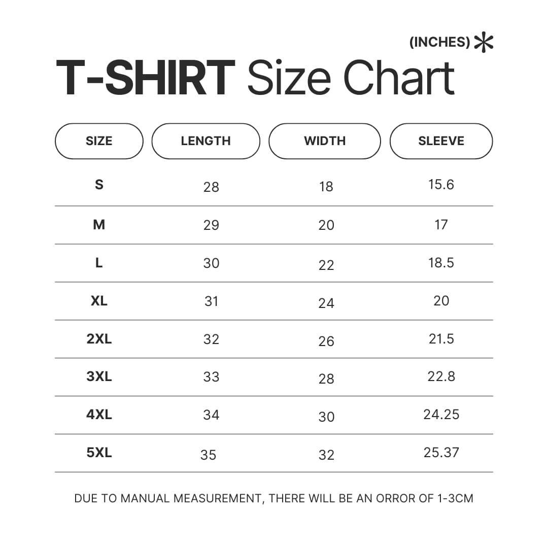 T shirt Size Chart - Godzilla Merch