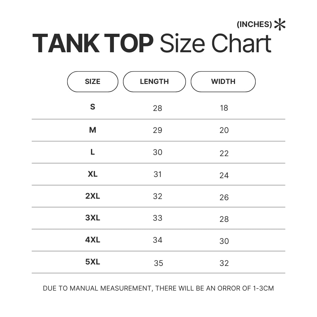 Tank Top Size Chart - Godzilla Merch