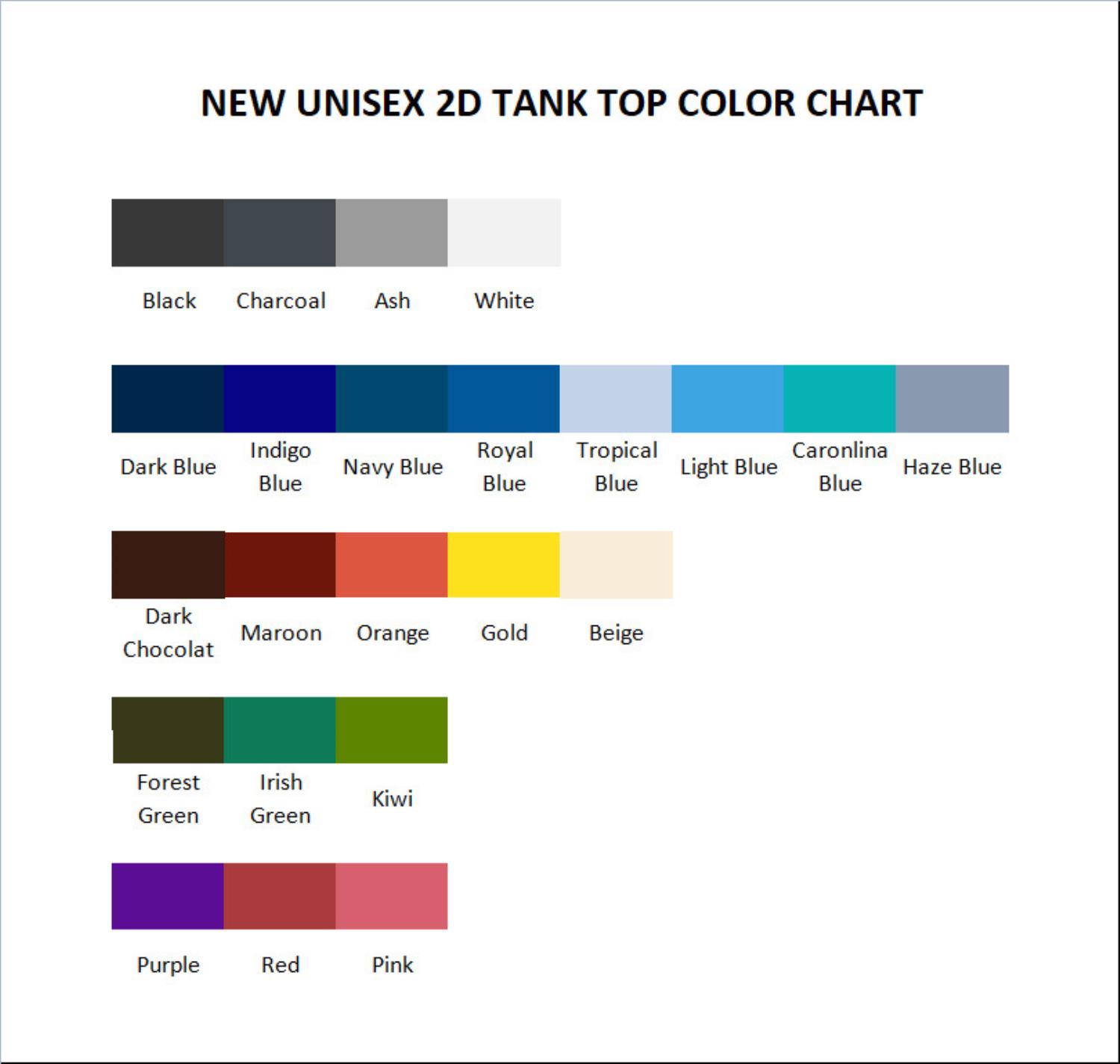 tank top color chart - Godzilla Merch