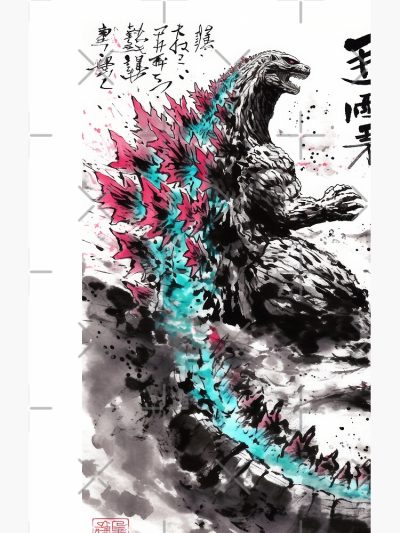 Alternative view of Godzilla Atomic Neon Sumi-e Ink Art Shower Curtain