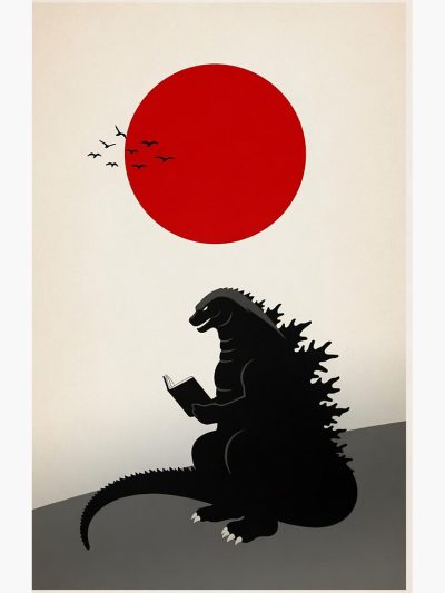 Alternative view of Godzilla Reading Book Japandi Minimalist Shower Curtain