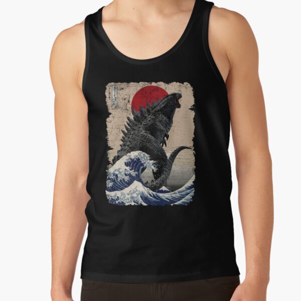Godzilla Surfing Great Wave Vintage Hokusai Tank Top