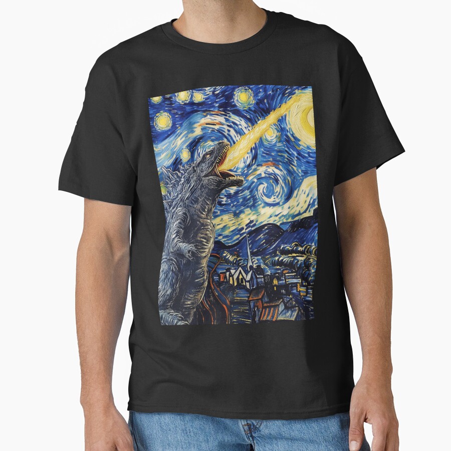 Godzilla Starry Night Van Gogh Parody Kaiju T-shirt - Image 3