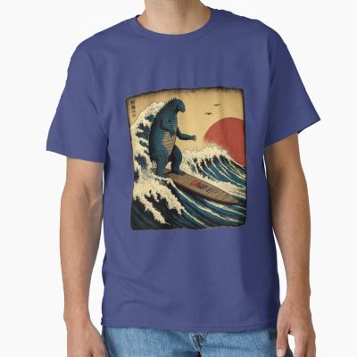 Godzilla Surfing Great Wave Hokusai Funny Kaiju T-shirt