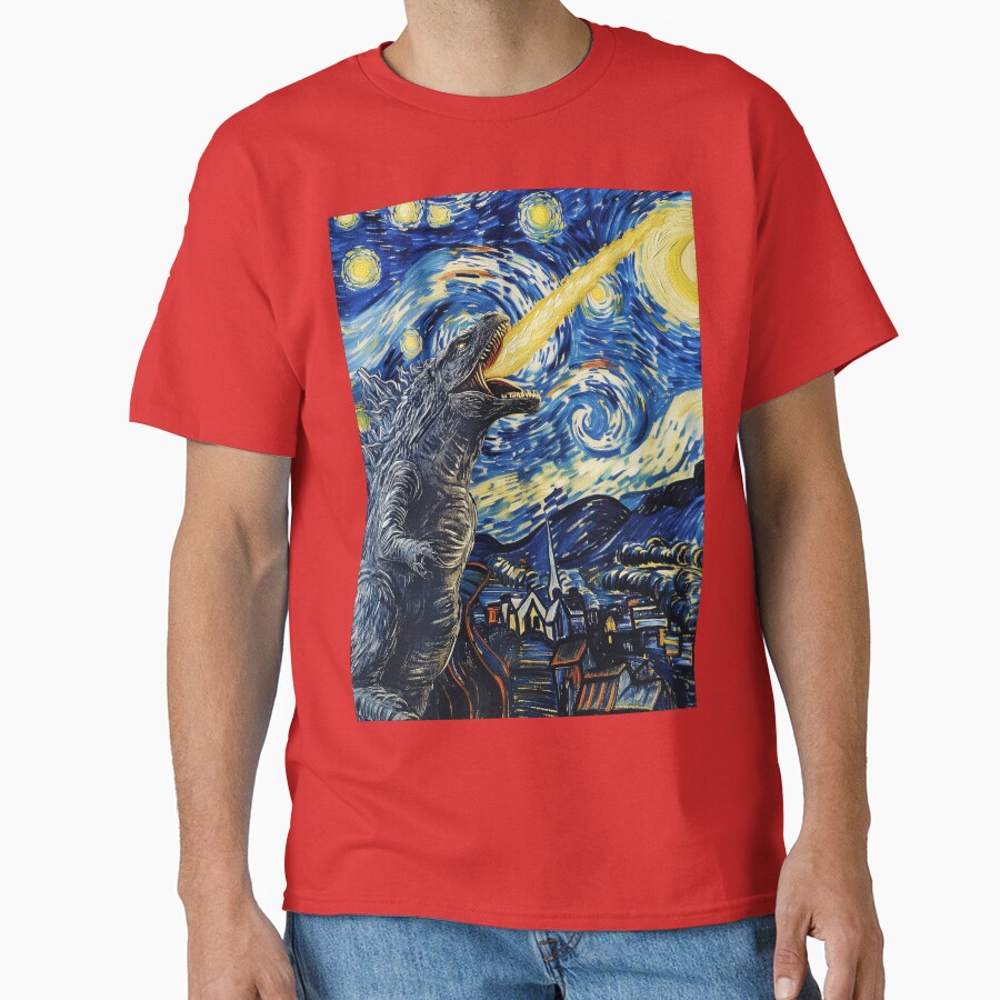 Godzilla Starry Night Van Gogh Parody Kaiju T-shirt - Image 5