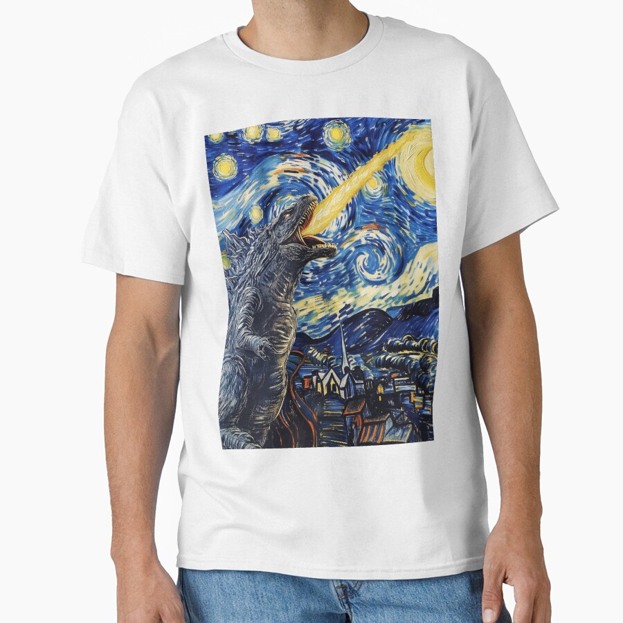 Godzilla Starry Night Van Gogh Parody Kaiju T-shirt - Image 2