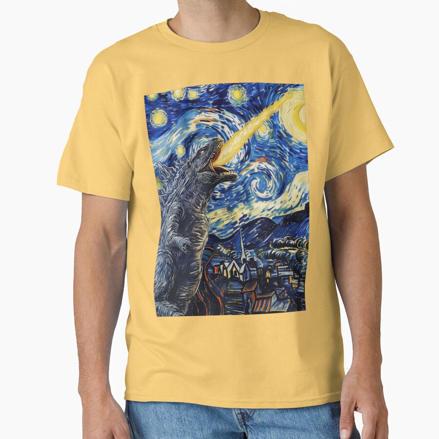 Godzilla Starry Night Van Gogh Parody Kaiju T-shirt - Image 6