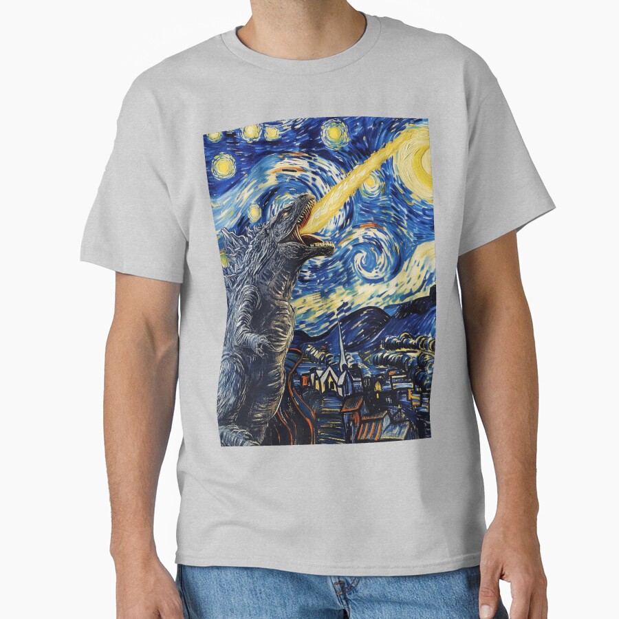 Godzilla Starry Night Van Gogh Parody Kaiju T-shirt - Image 4