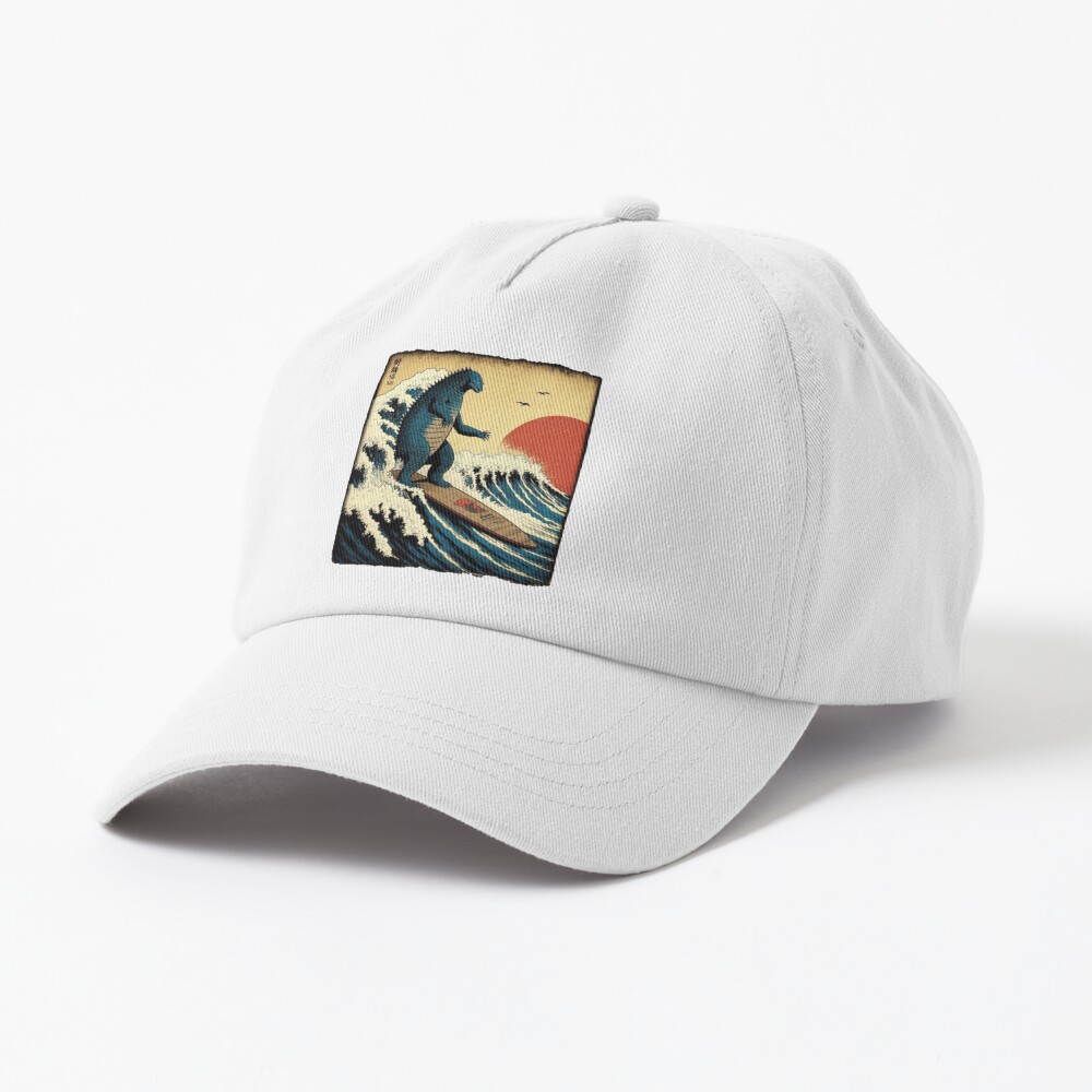 Godzilla Surfing Great Wave Hokusai Parody Funny Kaiju Hat
