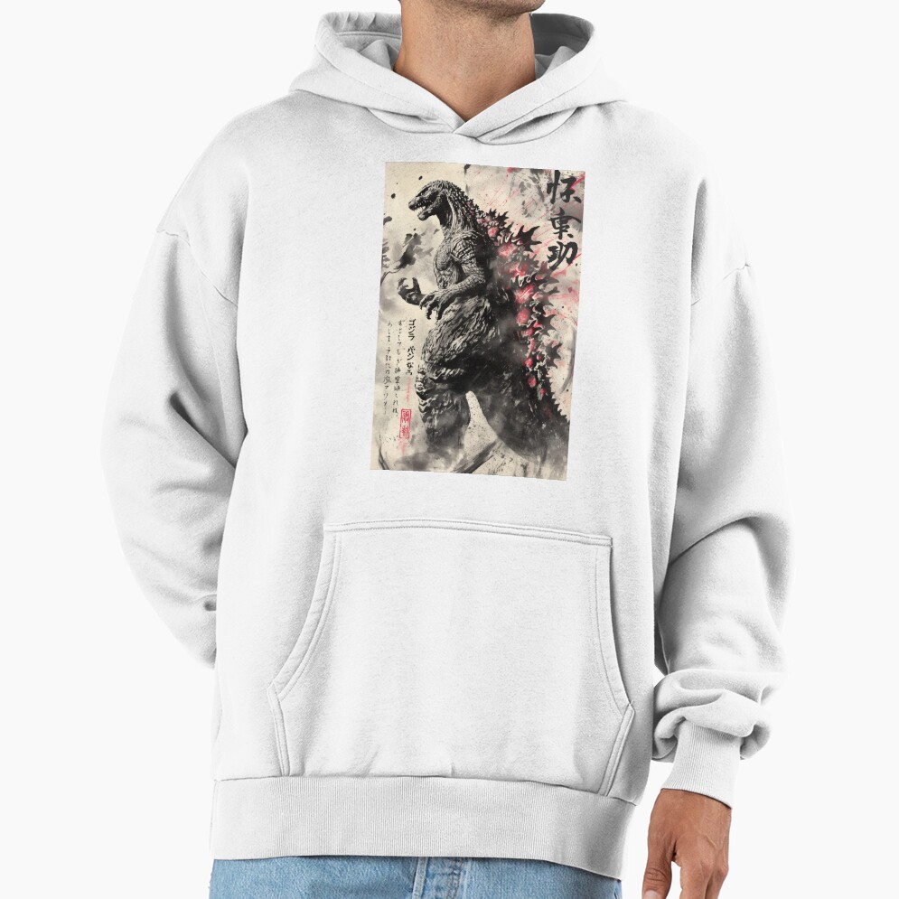 Godzilla Sumi-e Ink Kaiju Art Hoodie - Image 2