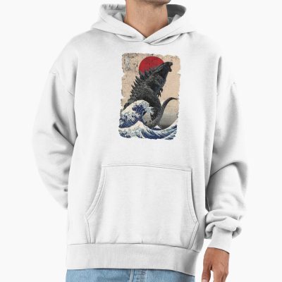 Godzilla Surfing Great Wave Vintage Hokusai Hoodie