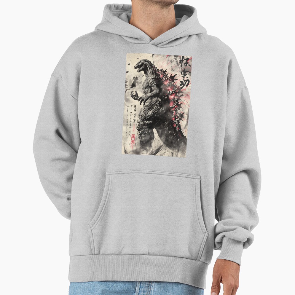Godzilla Sumi-e Ink Kaiju Art Hoodie - Image 4