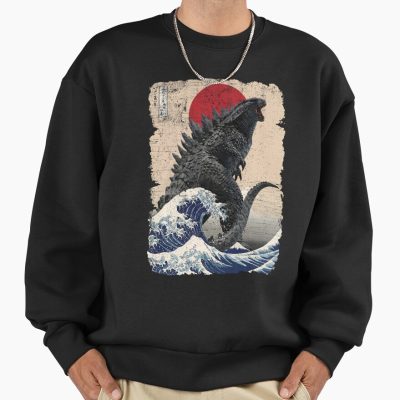 Godzilla Surfing Great Wave Vintage Hokusai Sweatshirt