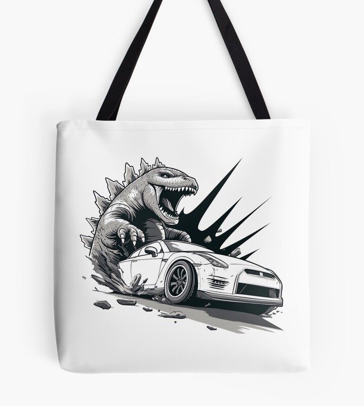 Kaiju Monster Vs Car Destruction Chaos Tote Bag
