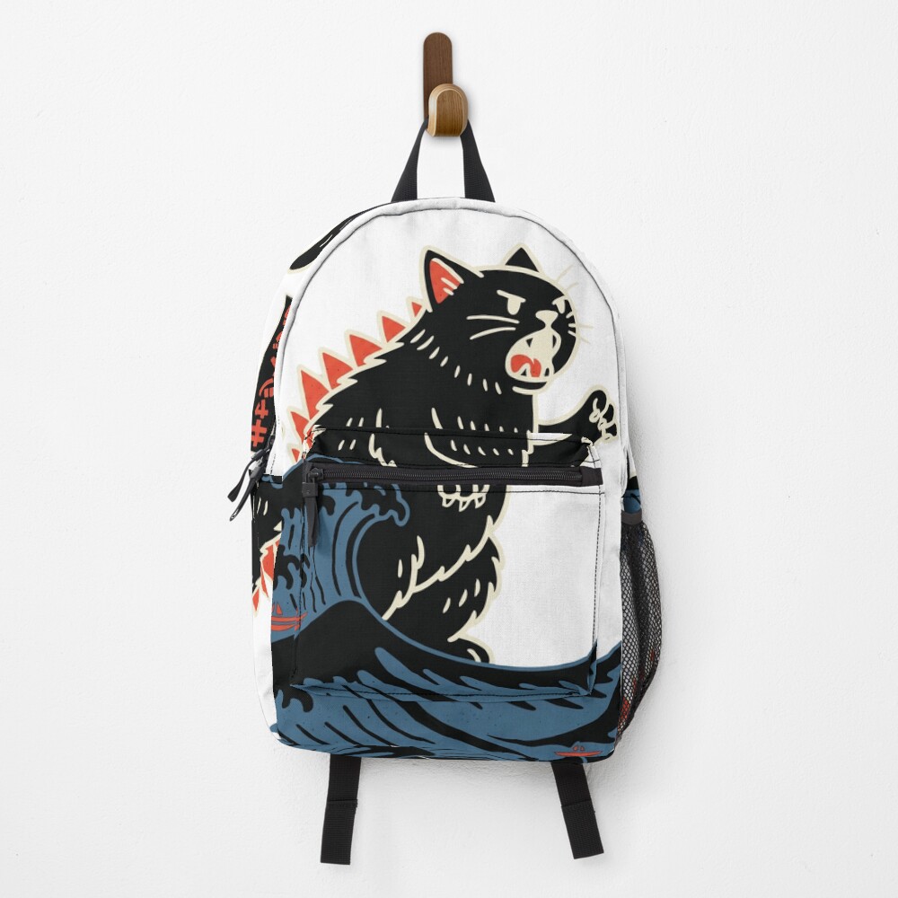 Catzilla Great Wave Kaiju Japanese Katakana Kyattojira Backpack