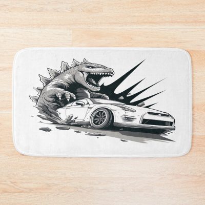 Kaiju Monster Vs Car Destruction Chaos Bath Mat