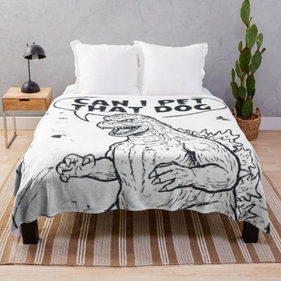Godzilla Can I Pet That Dog Funny Kaiju Throw Blanket