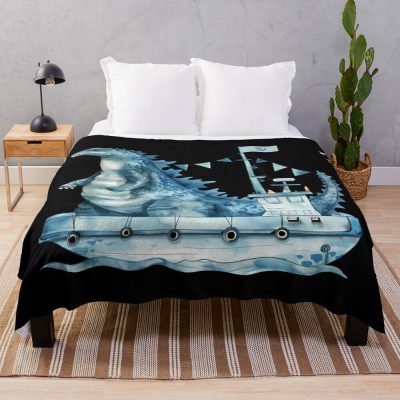 Kaiju Fishing Seaside Fun Monster Scene Throw Blanket