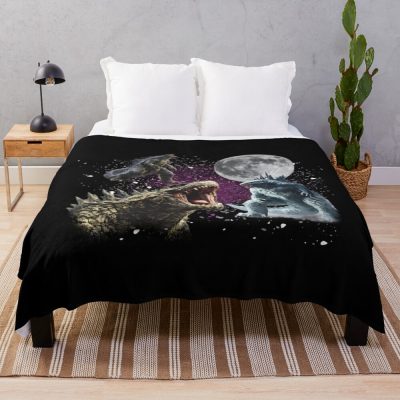 Three Godzilla Moon Kaiju Aesthetic Throw Blanket