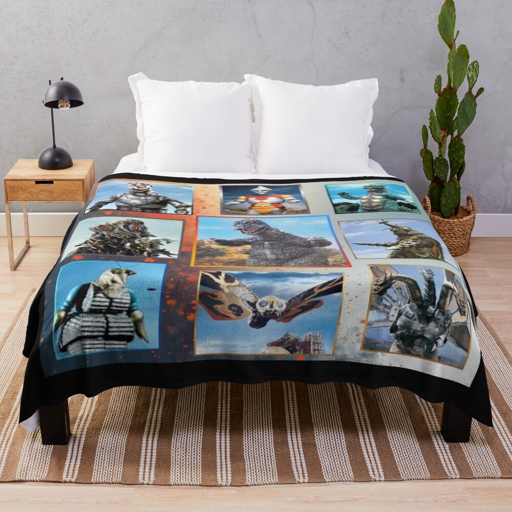 Godzilla Friends And Foes Retro Vintage Kaiju Throw Blanket