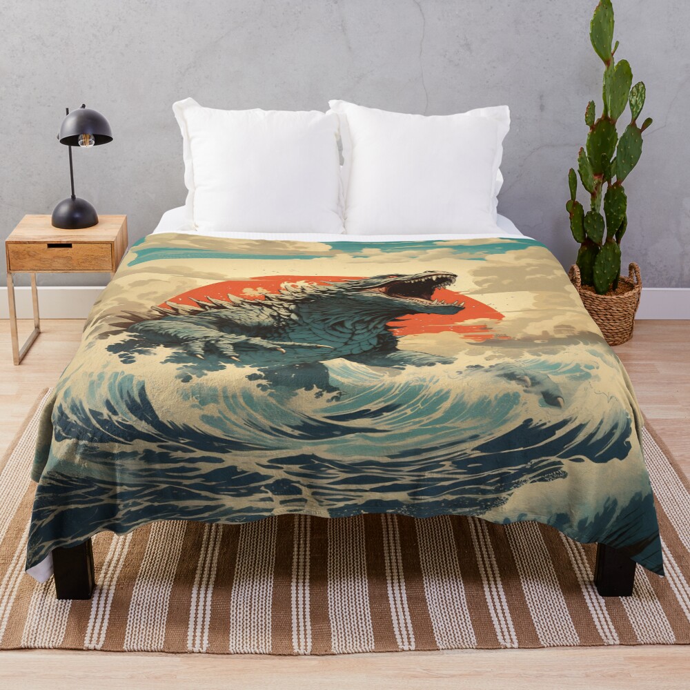 Raging Godzilla Ocean Fury Kaiju Titan Throw Blanket