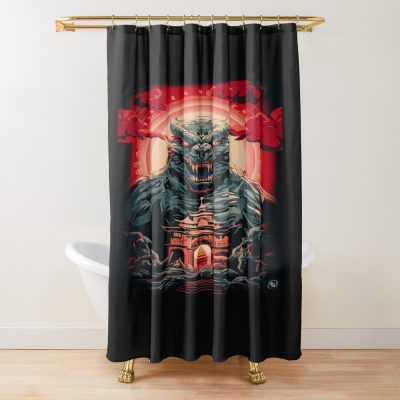 Cute Godzilla Kawaii Kaiju Style Shower Curtain