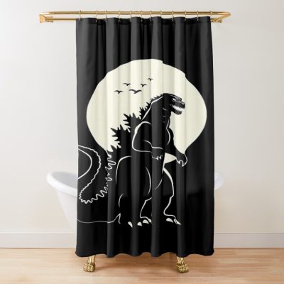 Godzilla Moon Silhouette Minimalist Japandi Shower Curtain