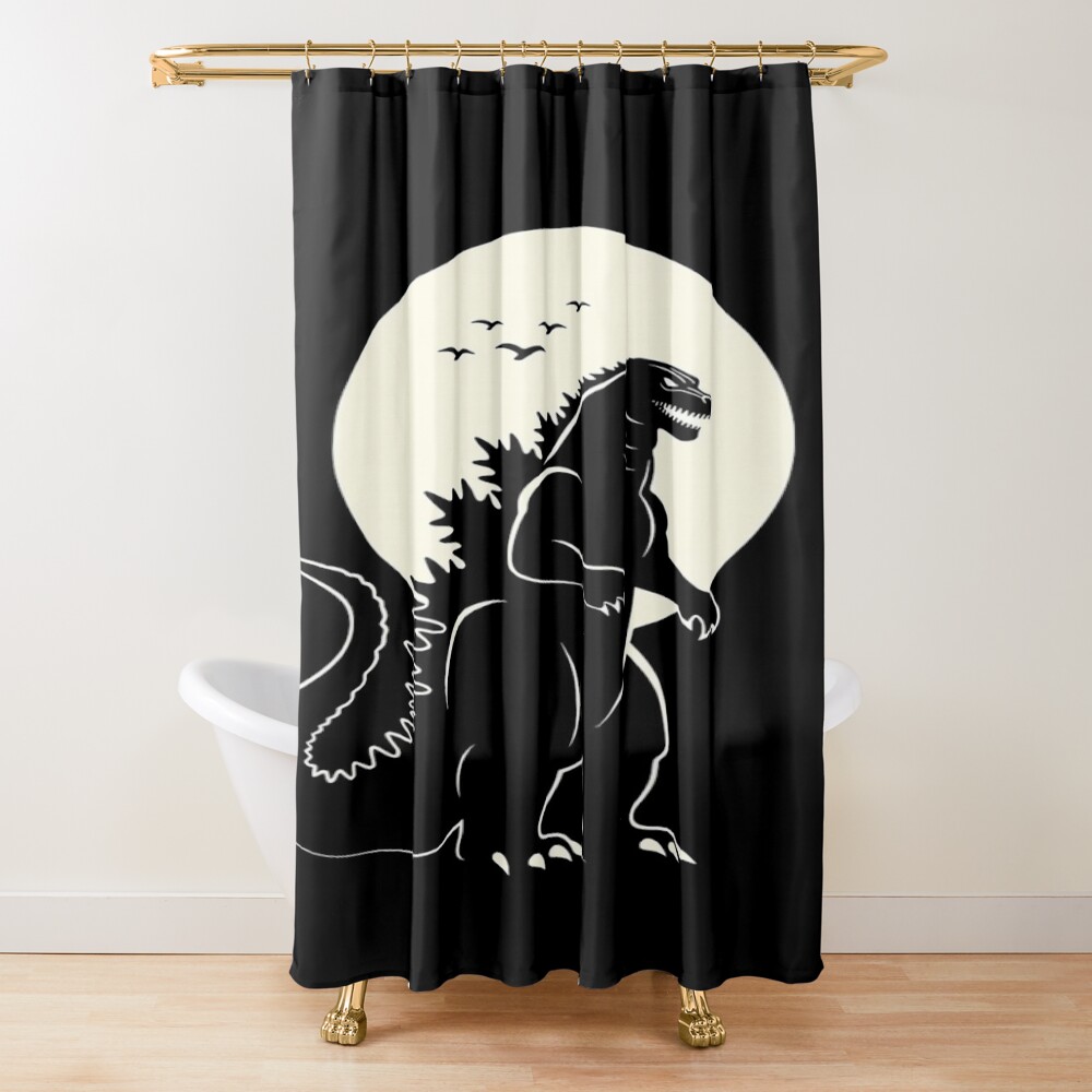 Godzilla Moon Silhouette Minimalist Japandi Shower Curtain