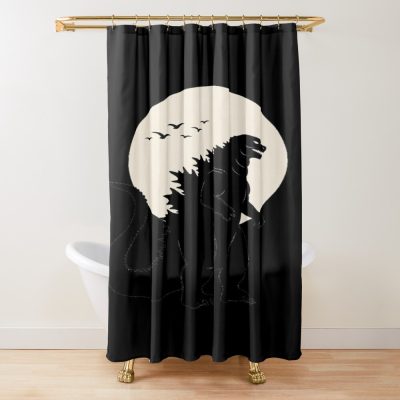 Godzilla Japandi Moon Minimalist Kaiju Shower Curtain
