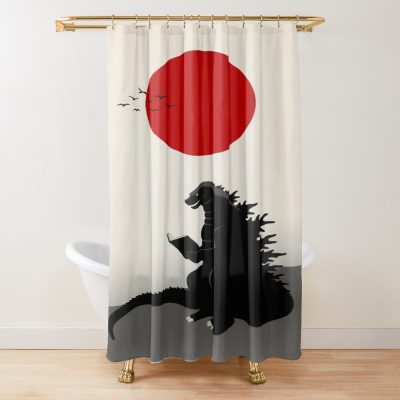Godzilla Reading Book Japandi Minimalist Shower Curtain
