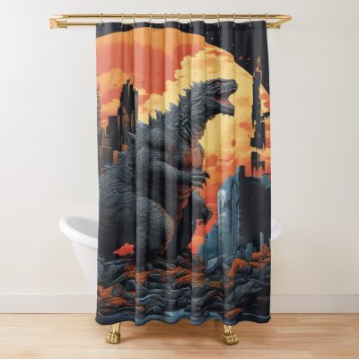 Godzilla City Rampage Urban Kaiju Shower Curtain