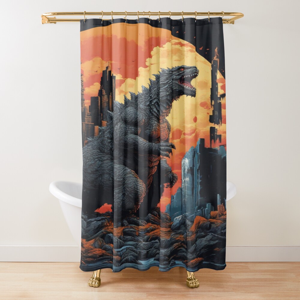 Godzilla City Rampage Urban Kaiju Shower Curtain