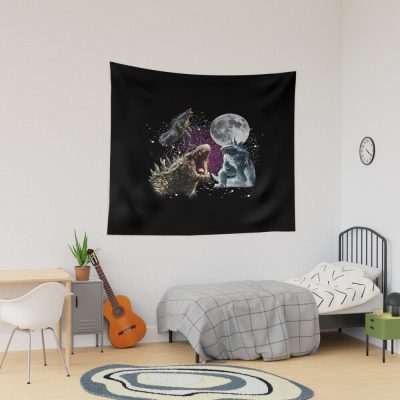 Three Godzilla Moon Kaiju Aesthetic Tapestry