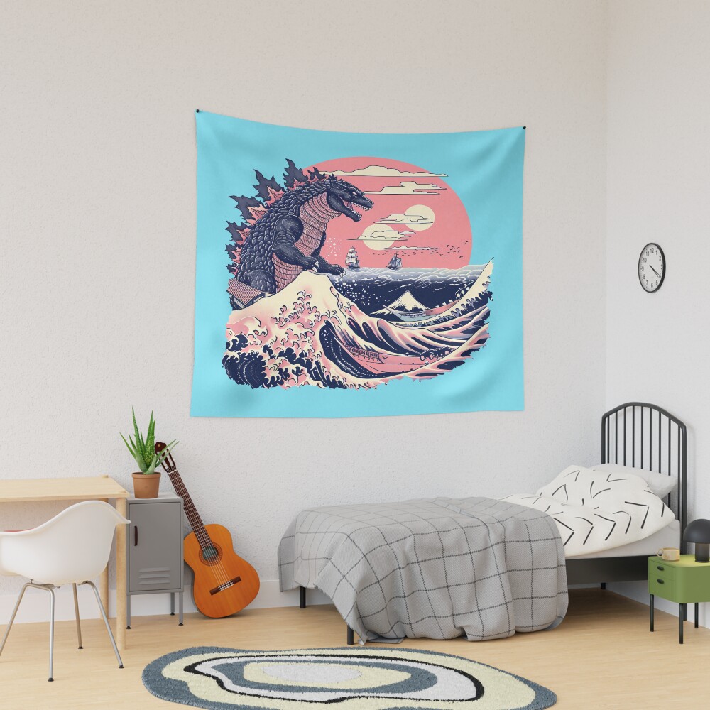 Godzilla Great Wave Ocean Kaiju Art Tapestry