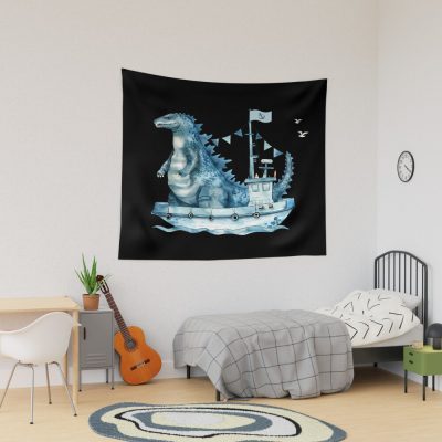 Kaiju Fishing Seaside Fun Monster Scene Tapestry