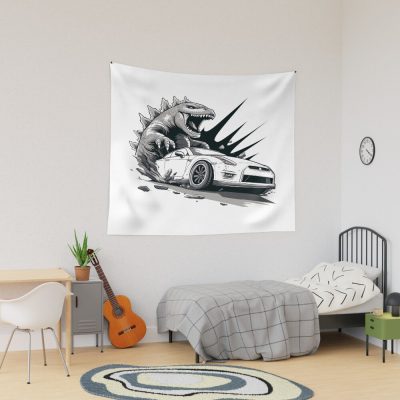 Kaiju Monster Vs Car Destruction Chaos Tapestry