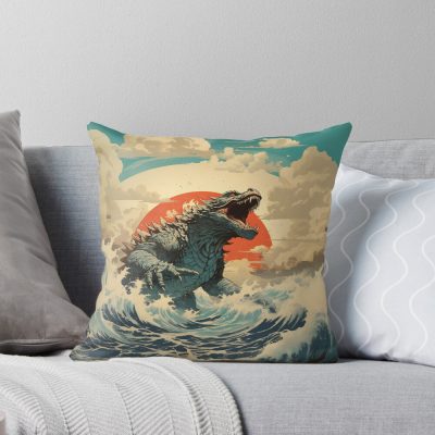 Raging Godzilla Ocean Fury Kaiju Titan Throw Pillow