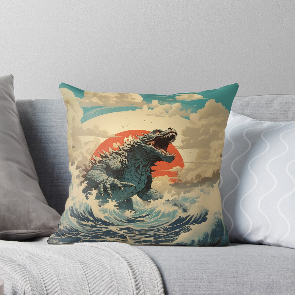 Raging Godzilla Ocean Fury Kaiju Titan Throw Pillow