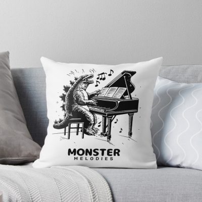 Monster Melodies Cute Kaiju Music Theme Throw Pillow