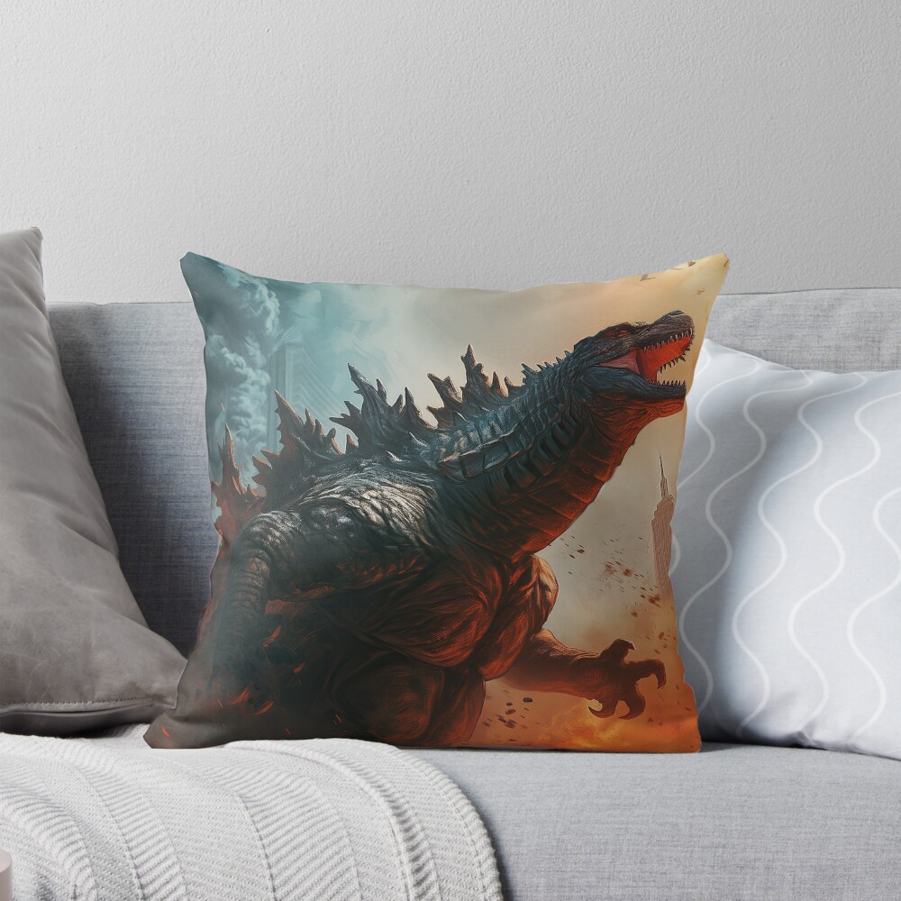 Godzilla King Painting Artistic Kaiju Titan Throw Pillow
