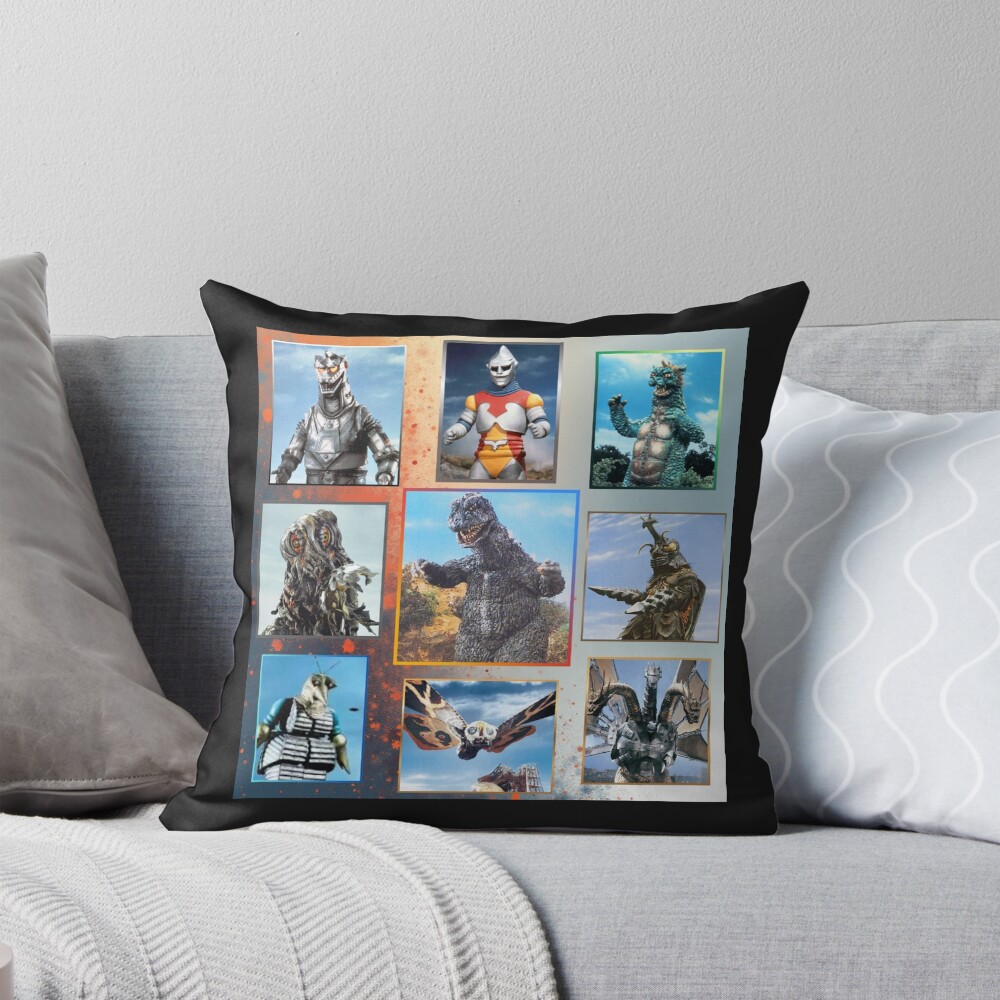 Godzilla Friends And Foes Retro Vintage Kaiju Throw Pillow