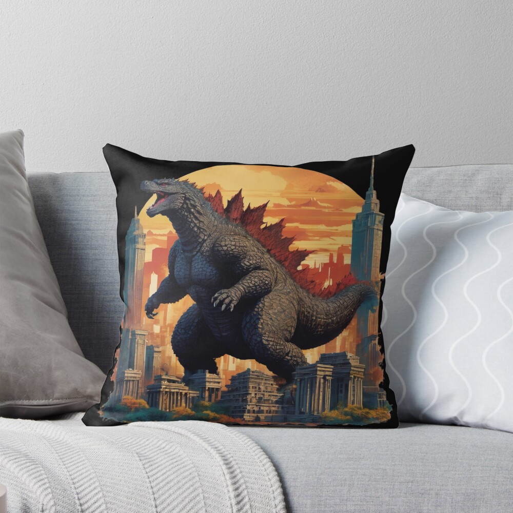 Godzilla City Rampage Urban Kaiju Throw Pillow
