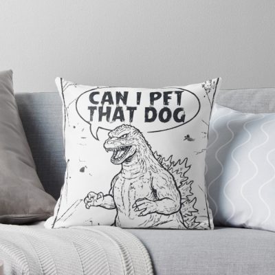 Godzilla Can I Pet That Dog Funny Kaiju Throw Pillow