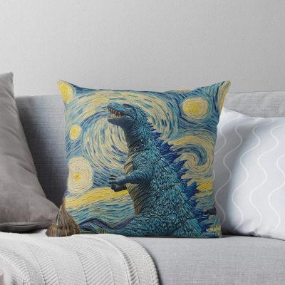 Godzilla Starry Night Artistic Kaiju Throw Pillow