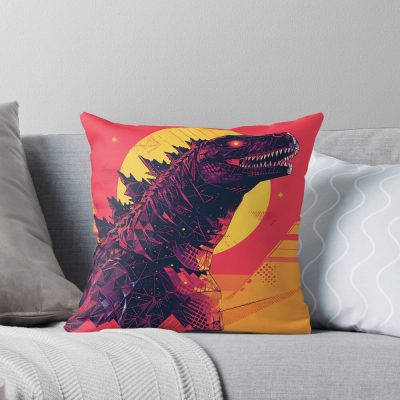 Retro Godzilla Monster King Vintage Style Throw Pillow