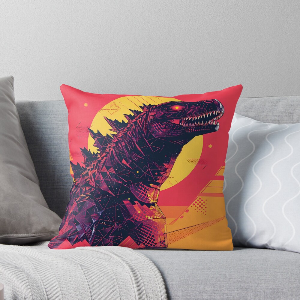 Retro Godzilla Monster King Vintage Style Throw Pillow