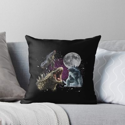 Three Godzilla Moon Kaiju Aesthetic Throw Pillow