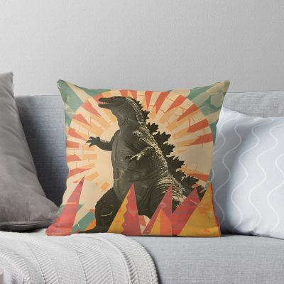 Retro Monster Pop Art Kaiju Style Throw Pillow